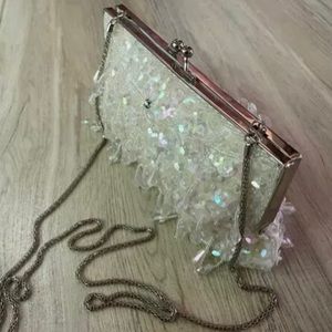Elegant Beaded Evening White Wedding Clutch Purse
